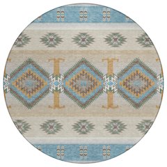 Machine Washable Indoor/Outdoor Chantille ACN2541 Teal 8' x 8' Round Rug