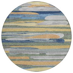 Machine Washable Indoor/Outdoor Chantille ACN2542 Green 8' x 8' Round Rug
