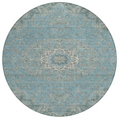 Machine Washable Indoor/Outdoor Chantille ACN2543 Teal 8' x 8' Round Rug