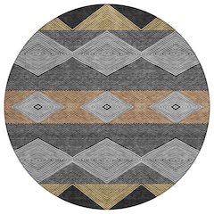 Machine Washable Indoor/Outdoor Chantille ACN2545 Black 8' x 8' Round Rug