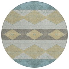 Machine Washable Indoor/Outdoor Chantille ACN2545 Teal 8' x 8' Round Rug