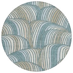 Machine Washable Indoor/Outdoor Chantille ACN2546 Teal 8' x 8' Round Rug