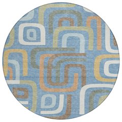 Machine Washable Indoor/Outdoor Chantille ACN2551 Blue 8' x 8' Round Rug
