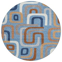 Machine Washable Indoor/Outdoor Chantille ACN2551 Blue 8' x 8' Round Rug