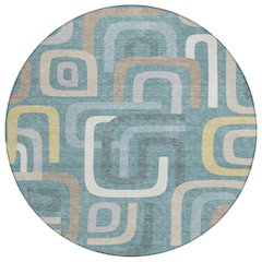 Machine Washable Indoor/Outdoor Chantille ACN2551 Teal 8' x 8' Round Rug