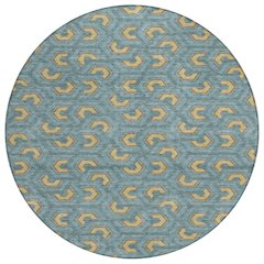 Machine Washable Indoor/Outdoor Chantille ACN2554 Teal 8' x 8' Round Rug