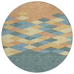 Machine Washable Indoor/Outdoor Chantille ACN2555 Teal 8' x 8' Round Rug