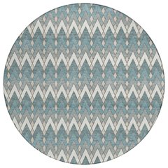 Machine Washable Indoor/Outdoor Chantille ACN2558 Teal 8' x 8' Round Rug