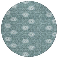 Machine Washable Indoor/Outdoor Chantille ACN2559 Teal 8' x 8' Round Rug