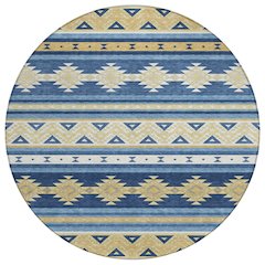 Machine Washable Indoor/Outdoor Chantille ACN2561 Blue 8' x 8' Round Rug