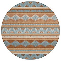 Machine Washable Indoor/Outdoor Chantille ACN2561 Orange 8' x 8' Round Rug