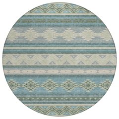 Machine Washable Indoor/Outdoor Chantille ACN2561 Teal 8' x 8' Round Rug
