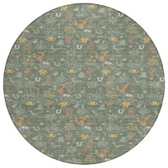 Machine Washable Indoor/Outdoor Chantille ACN2562 Green 8' x 8' Round Rug