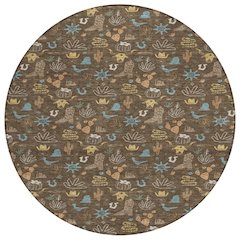 Machine Washable Indoor/Outdoor Chantille ACN2562 Brown 8' x 8' Round Rug
