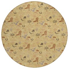 Machine Washable Indoor/Outdoor Chantille ACN2562 Gold 8' x 8' Round Rug