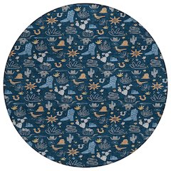 Machine Washable Indoor/Outdoor Chantille ACN2562 Blue 8' x 8' Round Rug