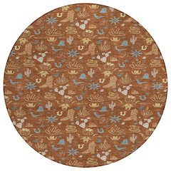 Machine Washable Indoor/Outdoor Chantille ACN2562 Orange 8' x 8' Round Rug