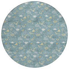 Machine Washable Indoor/Outdoor Chantille ACN2562 Teal 8' x 8' Round Rug