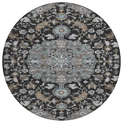 Machine Washable Indoor/Outdoor Chantille ACN2564 Black 8' x 8' Round Rug