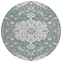 Machine Washable Indoor/Outdoor Chantille ACN2564 Teal 8' x 8' Round Rug