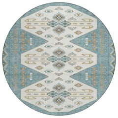 Machine Washable Indoor/Outdoor Chantille ACN2565 Teal 8' x 8' Round Rug