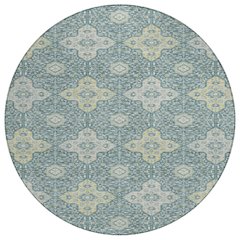 Machine Washable Indoor/Outdoor Chantille ACN2566 Teal 8' x 8' Round Rug