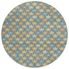 Machine Washable Indoor/Outdoor Chantille ACN2569 Teal 8' x 8' Round Rug