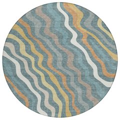 Machine Washable Indoor/Outdoor Chantille ACN2570 Teal 8' x 8' Round Rug
