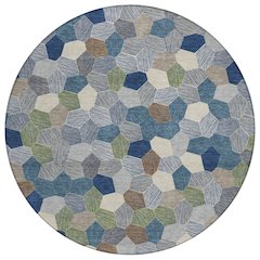 Machine Washable Indoor/Outdoor Chantille ACN2573 Blue 8' x 8' Round Rug