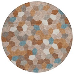Machine Washable Indoor/Outdoor Chantille ACN2573 Orange 8' x 8' Round Rug