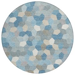 Machine Washable Indoor/Outdoor Chantille ACN2573 Teal 8' x 8' Round Rug