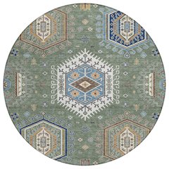 Machine Washable Indoor/Outdoor Chantille ACN2574 Green 8' x 8' Round Rug