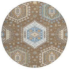 Machine Washable Indoor/Outdoor Chantille ACN2574 Brown 8' x 8' Round Rug
