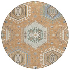 Machine Washable Indoor/Outdoor Chantille ACN2574 Orange 8' x 8' Round Rug