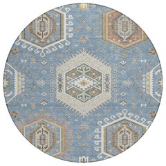 Machine Washable Indoor/Outdoor Chantille ACN2574 Blue 8' x 8' Round Rug
