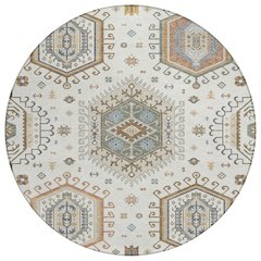 Machine Washable Indoor/Outdoor Chantille ACN2574 Ivory 8' x 8' Round Rug