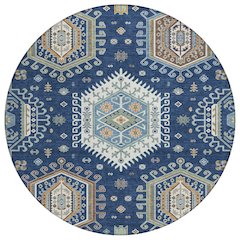 Machine Washable Indoor/Outdoor Chantille ACN2574 Blue 8' x 8' Round Rug
