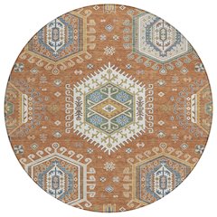 Machine Washable Indoor/Outdoor Chantille ACN2574 Orange 8' x 8' Round Rug