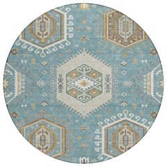 Machine Washable Indoor/Outdoor Chantille ACN2574 Teal 8' x 8' Round Rug