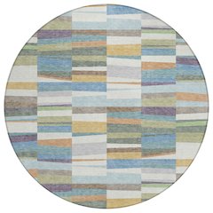 Machine Washable Indoor/Outdoor Chantille ACN2575 Blue 8' x 8' Round Rug