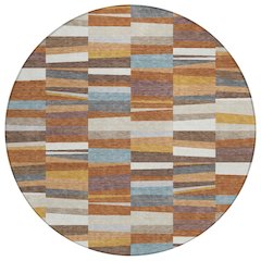 Machine Washable Indoor/Outdoor Chantille ACN2575 Orange 8' x 8' Round Rug