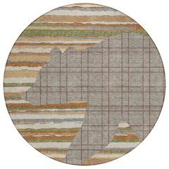 Machine Washable Indoor/Outdoor Chantille ACN2577 Brown 8' x 8' Round Rug