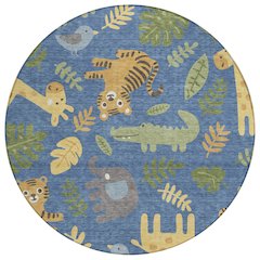 Machine Washable Indoor/Outdoor Chantille ACN2578 Blue 8' x 8' Round Rug