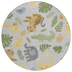 Machine Washable Indoor/Outdoor Chantille ACN2578 Gray 8' x 8' Round Rug