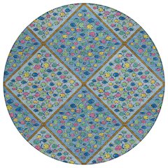 Machine Washable Indoor/Outdoor Chantille ACN2579 Blue 8' x 8' Round Rug