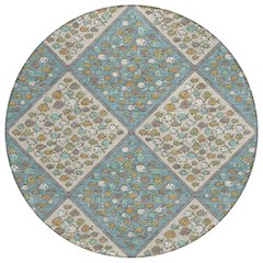 Machine Washable Indoor/Outdoor Chantille ACN2579 Teal 8' x 8' Round Rug