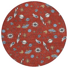 Machine Washable Indoor/Outdoor Chantille ACN2580 Red 8' x 8' Round Rug