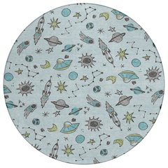 Machine Washable Indoor/Outdoor Chantille ACN2580 Blue 8' x 8' Round Rug