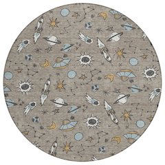 Machine Washable Indoor/Outdoor Chantille ACN2580 Brown 8' x 8' Round Rug