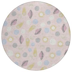 Machine Washable Indoor/Outdoor Chantille ACN2581 Pink 8' x 8' Round Rug